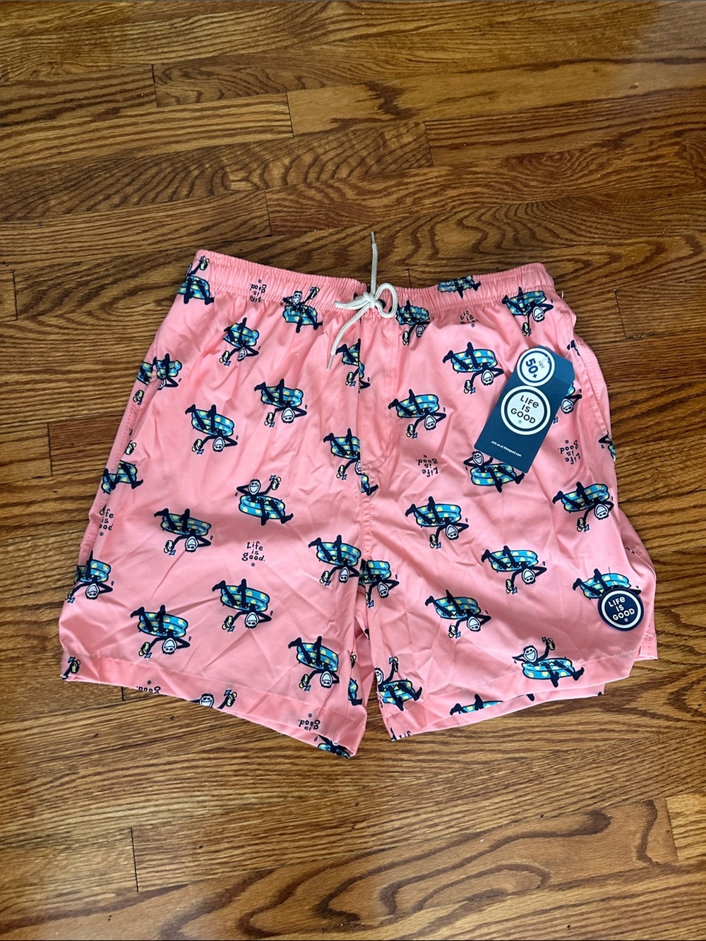 Life Is Good Pink Swim Trunks with Blue Print